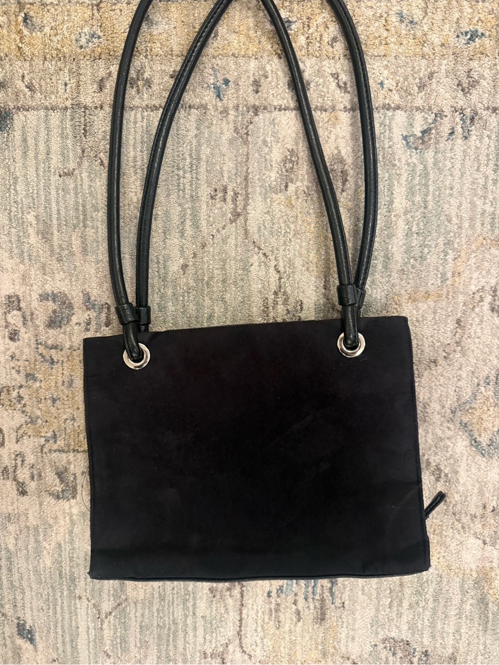 Black Suede and Leather Shoulder Bag with Double Strap